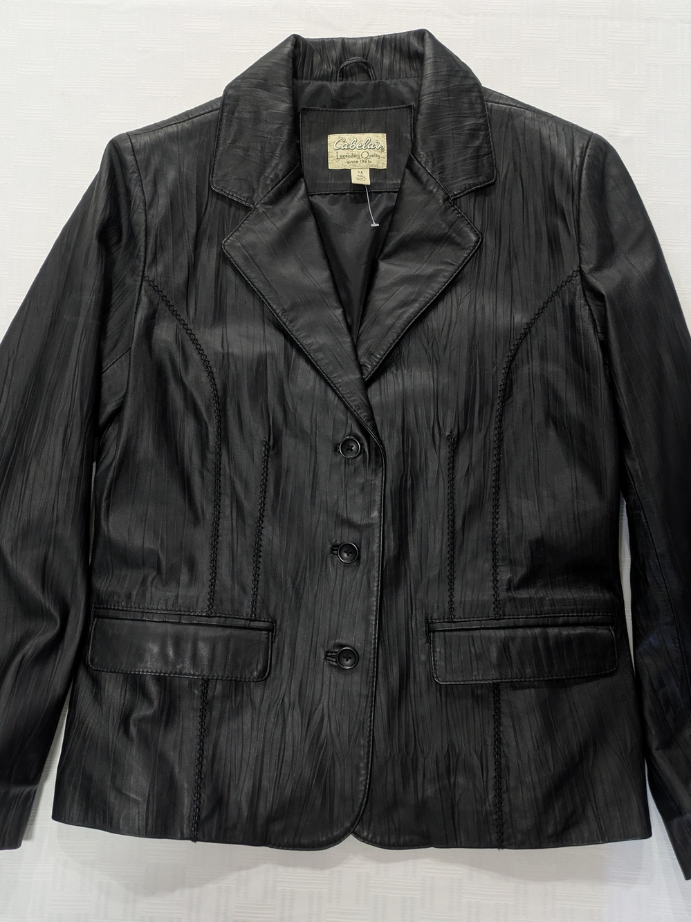 Cabela's Black Genuine Leather Textured Whipstitch Blazer Jacket Sz M, NWOT